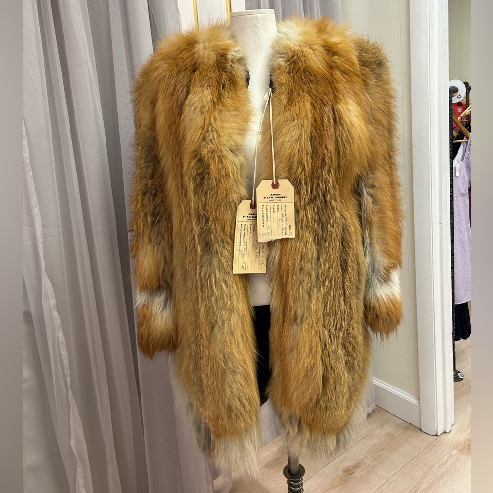 Vintage Red Fox Fur Coat With Bell Sleeves